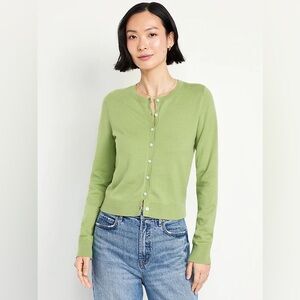 Old Navy Light Green Dandelion Leaf Crewneck Cardigan Button Up Sweater